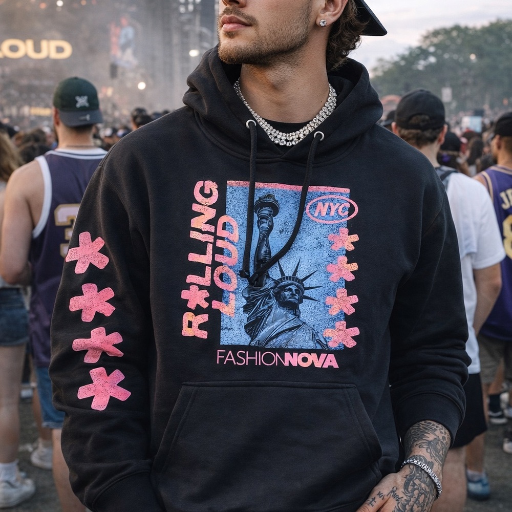 Rolling Loud Fashion Nova VIP Exclusive Black Hoodie NYC Tour 2022 Sz M‎  Merch